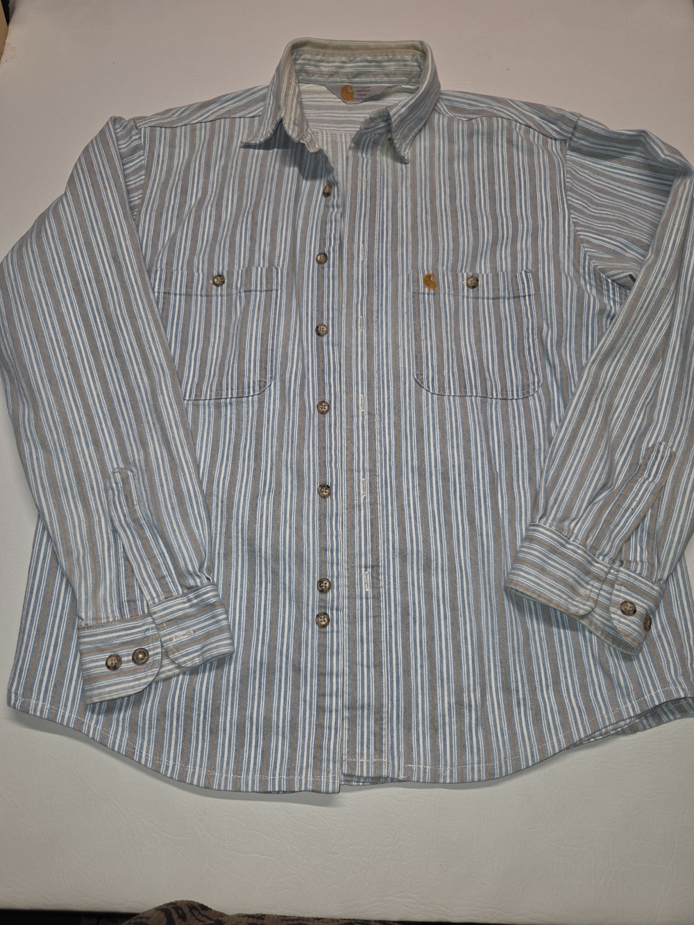 Vintage Mens Carhartt Rugged Outdoor Wear Striped Long Sleeve Button Down Shirt
